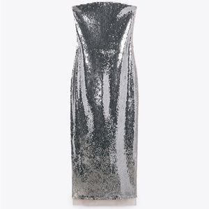 Zara sequin strapless dress
